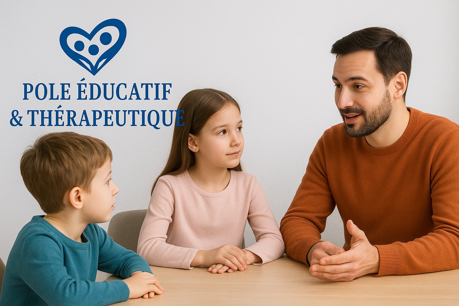 Réunion thérapeute et éducateur avec parents et enfants